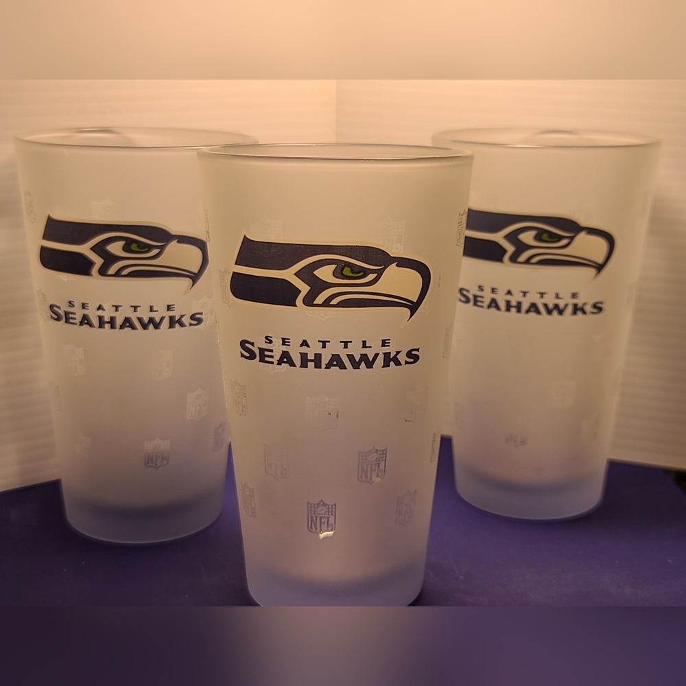 Three NFL Seattle Seahawks Drink Glasses
